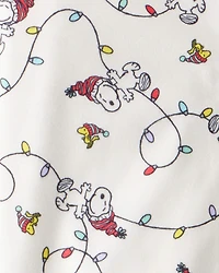 Kid Peanuts Snoopy Print Fleece Long-Sleeve Loose Fit 2-Piece Pajamas - White