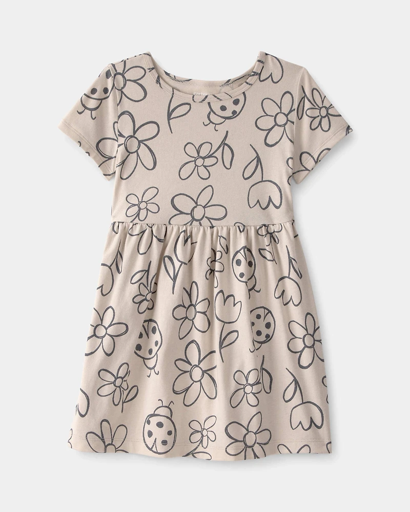 Toddler Girl Floral Ladybug Short-Sleeve Dress - Brown