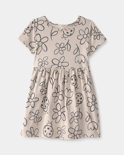 Toddler Girl Floral Ladybug Short-Sleeve Dress - Brown
