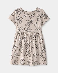 Toddler Girl Floral Ladybug Short-Sleeve Dress - Brown