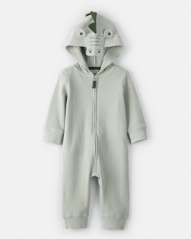 Baby Boy Alligator Thermal Long-Sleeve Hooded Jumpsuit - Green