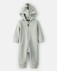 Baby Boy Alligator Thermal Long-Sleeve Hooded Jumpsuit - Green