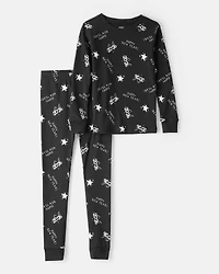 Kid New Years Long-Sleeve Snug Fit 2-Piece Pajamas - Black