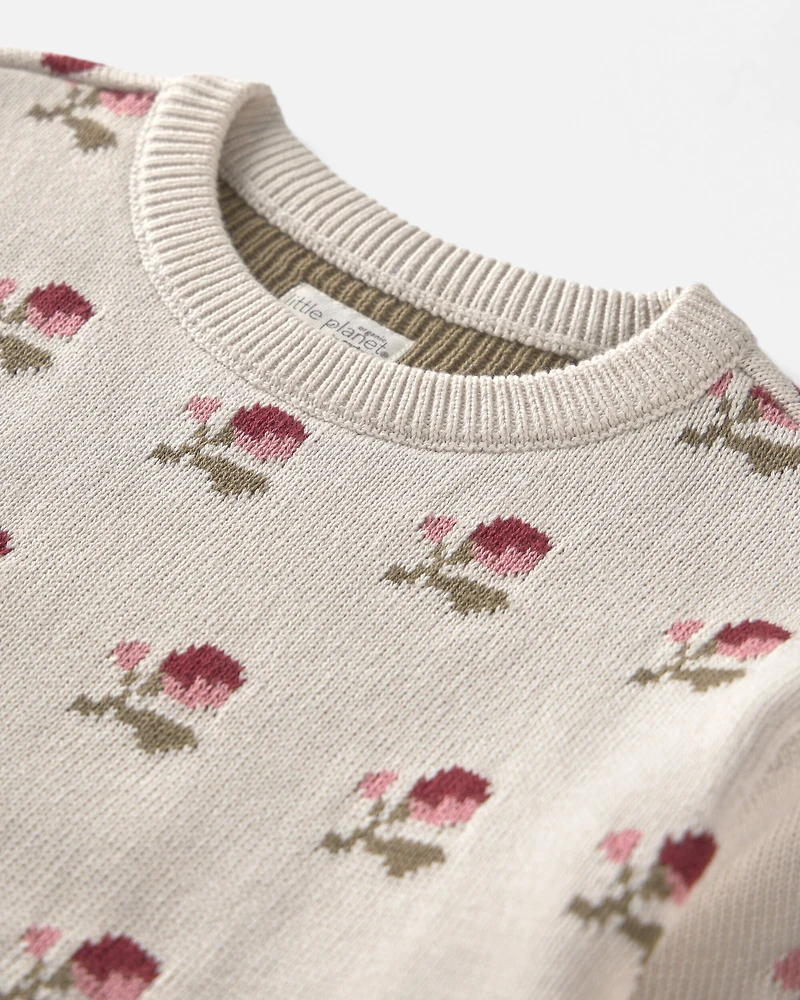 Girls Organic Cotton Sweater Knit Pullover in Wildflower Maize