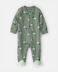Baby Boy Dinosaur 2-Way Zip 100% Cotton Sleep & Play Pajama - Green
