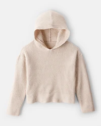 Girls 2-Piece Ribbed Sweater Knit Hoodie & Flare Pants Set - Beige