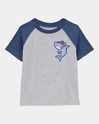 Toddler 2-Piece Shark Raglan Tee & Pull-On Shorts Set - Grey/Navy