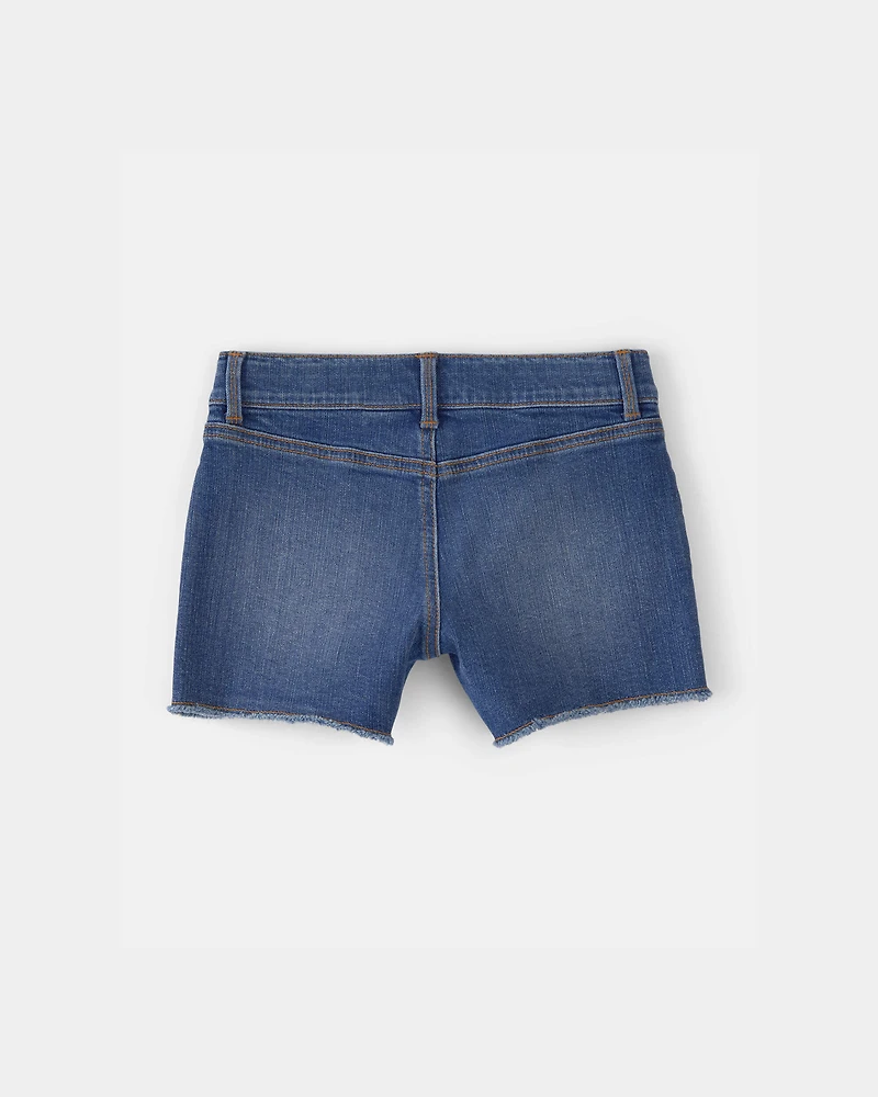 Girls Heart Pocket Denim Shorts - Dark Wash