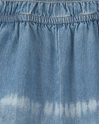 Girls Tie-Dye Smocked Denim Wide-Leg Jumpsuit - Medium Wash