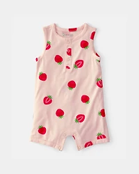 Baby Girl Strawberry PurelySoft Romper - Pink
