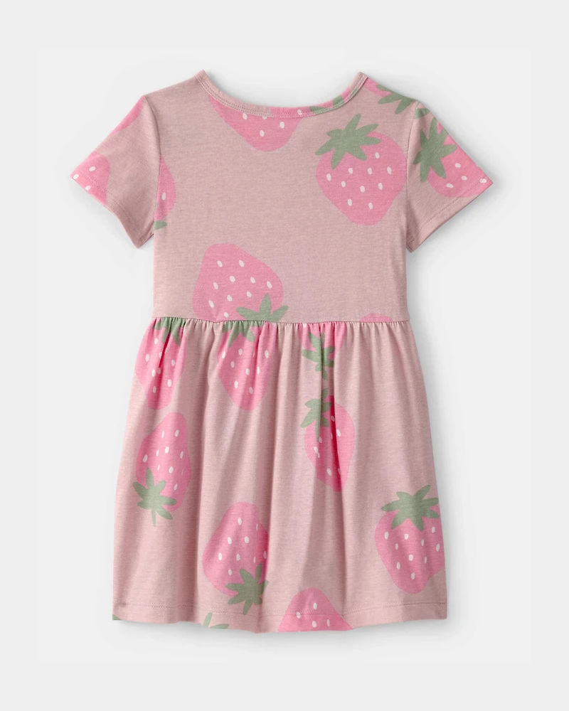 Toddler Girl Strawberry Short-Sleeve Dress - Pink