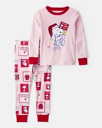 Toddler Girl Peanuts Snoopy Print 100% Cotton Long-Sleeve Snug Fit 2-Piece Pajamas - Pink