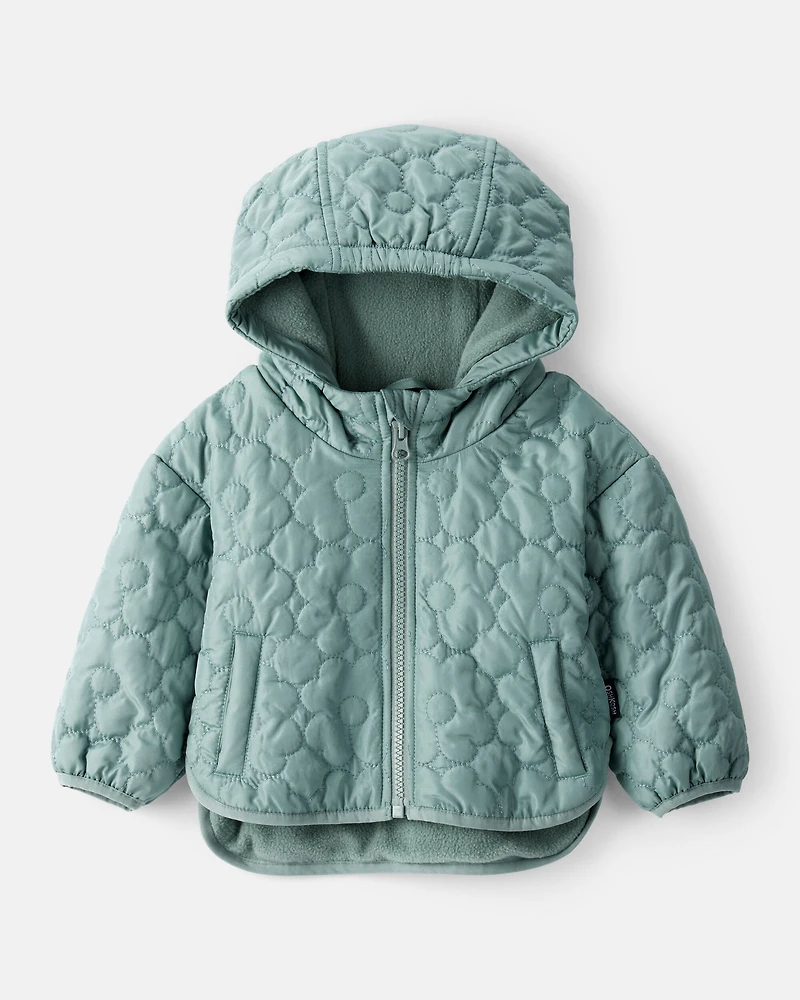 Baby Girl Floral Quilted Long-Sleeve Midweight Jacket - Green