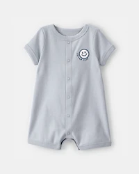 Baby 'Smile Club' Short-Sleeve Romper - Blue
