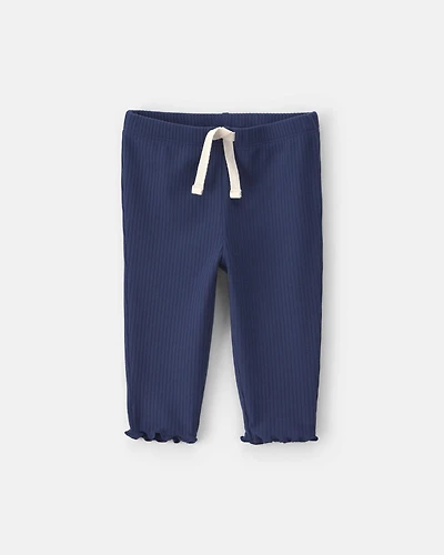 Baby Girl Pull-On Ribbed Leggings - Navy Blue