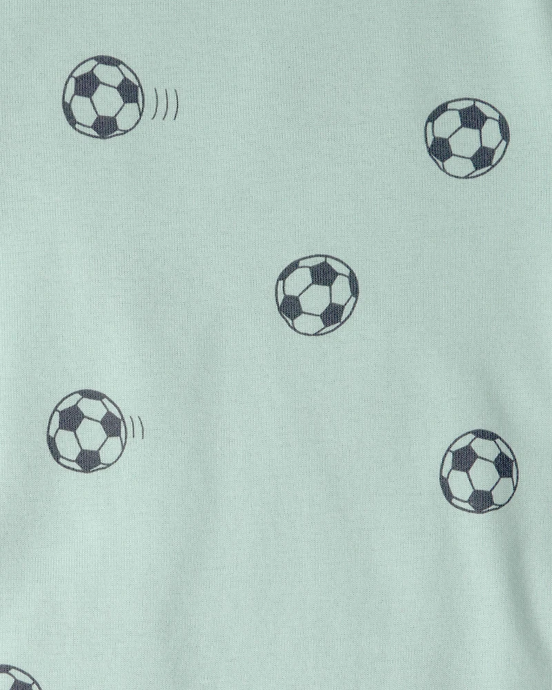 Toddler Boy Soccer Dino 100% Cotton Short-Sleeve Snug Fit 4-Piece Pajama Set - Green
