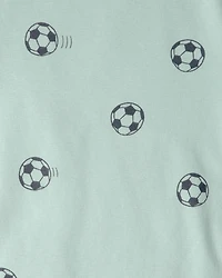 Toddler Boy Soccer Dino 100% Cotton Short-Sleeve Snug Fit 4-Piece Pajama Set - Green