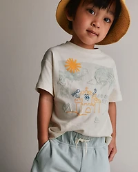 Toddler Relaxed Graphic Tee in Beach Print - Cream