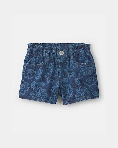 Toddler Girl Floral Denim Shorts - Dark Wash