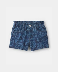 Toddler Girl Floral Denim Shorts - Dark Wash