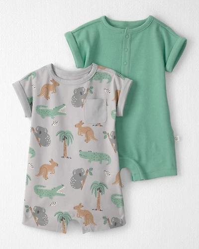 Baby 2-Pack Organic Cotton Rompers in Aussie Friends