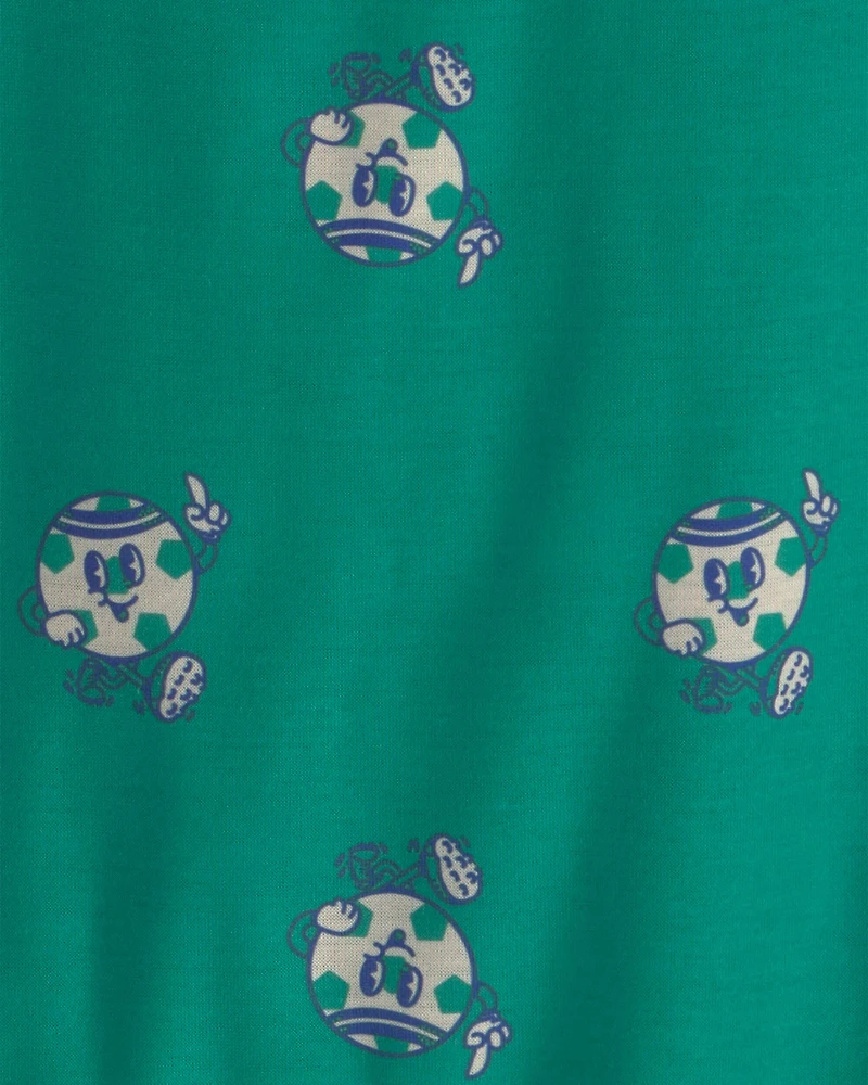 Toddler Boy Soccer Short-Sleeve Loose Fit 2-Piece Pajama Set - Green/Grey