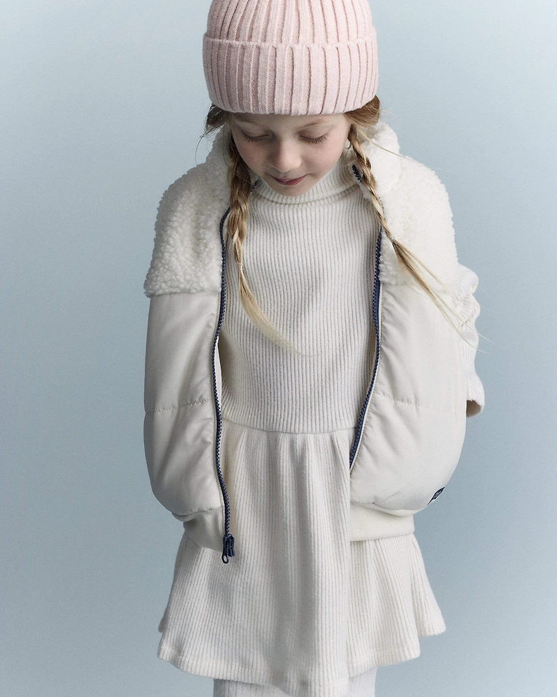 Toddler Sherpa Ski Puffer Vest - Cream