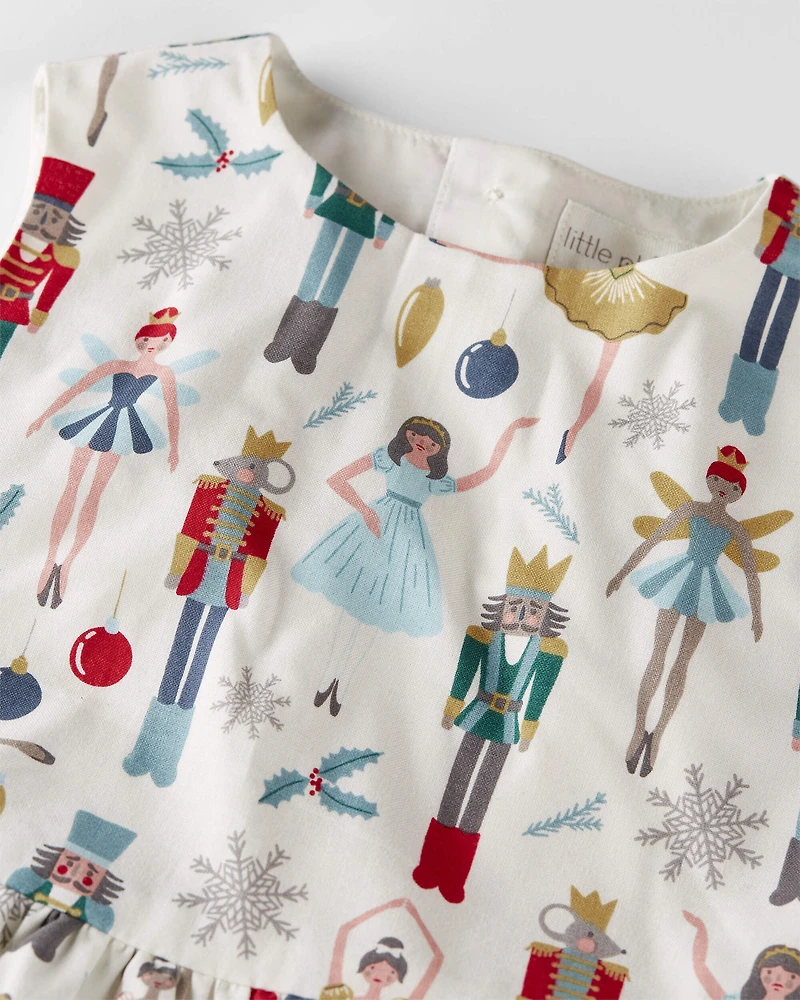 Toddler Girl Organic Cotton Dress in Nutcracker Print