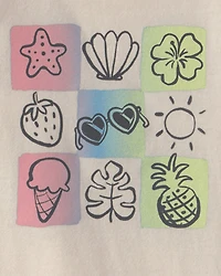 Toddler Girl Summer Icon Graphic Tank - Ivory