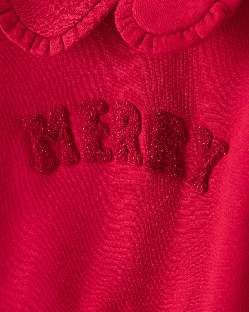 Baby Girl Fleece Christmas Merry Long-Sleeve Pullover Sweatshirt - Red