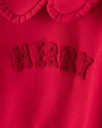 Baby Girl Fleece Christmas Merry Long-Sleeve Pullover Sweatshirt - Red
