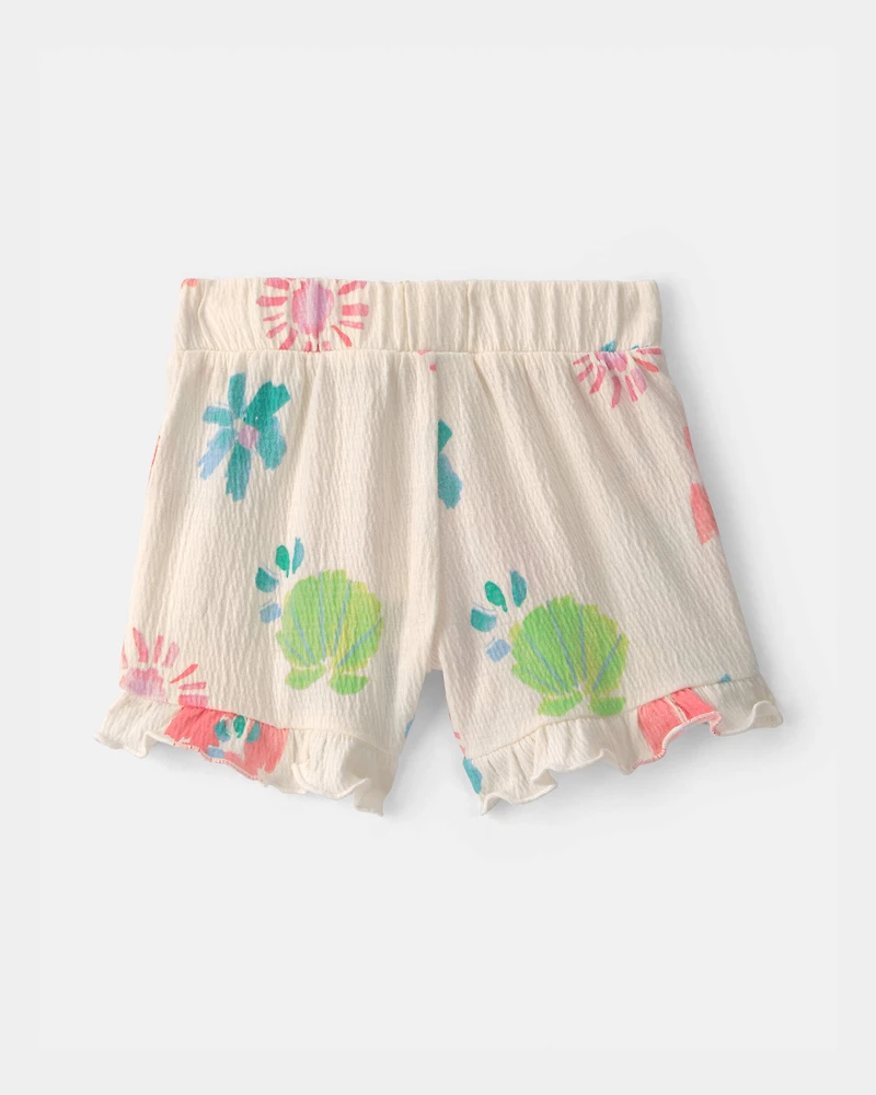 Baby Girl Ruffle-Trim Summer Floral Shorts - Cream