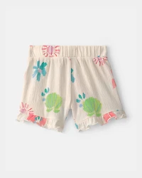 Baby Girl Ruffle-Trim Summer Floral Shorts - Cream