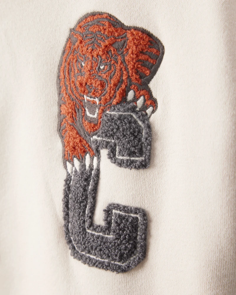 Boys Fleece Hooded Varsity Jacket - Cream