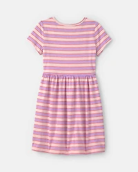 Girls Striped Short-Sleeve Dress - Pink