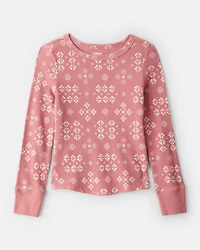 Girls Printed Long-Sleeve Graphic Tee - Pink