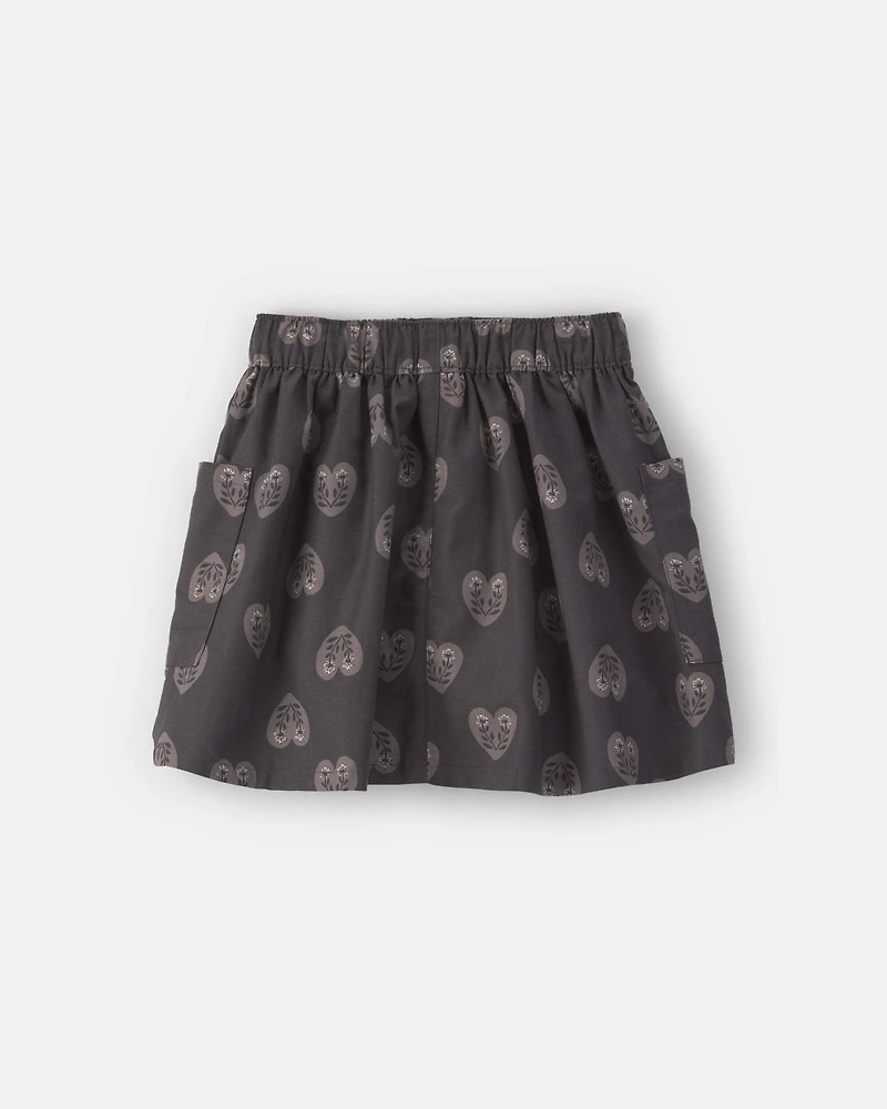 Girls Heart Twill Skirt - Black