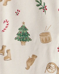 Baby Christmas Print PurelySoft Long-Sleeve Sleep & Play Pajamas - White