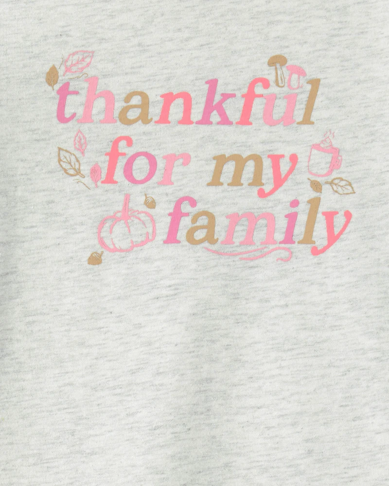 Toddler Girl 'Thankful For My Family' Long-Sleeve Graphic Tee - Grey