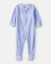 Toddler Girl Heart Polka Dot Loose Fit Long-Sleeve 1-Piece Pajamas - Blue