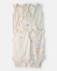Baby 5-Pack Sleeveless Multipack Animal Bodysuits - Cream