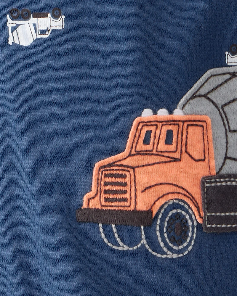 Toddler Boy Construction 100% Cotton Long-Sleeve 1-Piece Pajamas - Blue