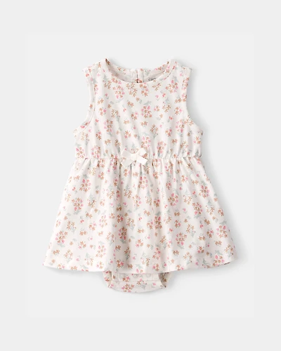 Baby Girl Floral Sleeveless Bodysuit Dress - Ivory