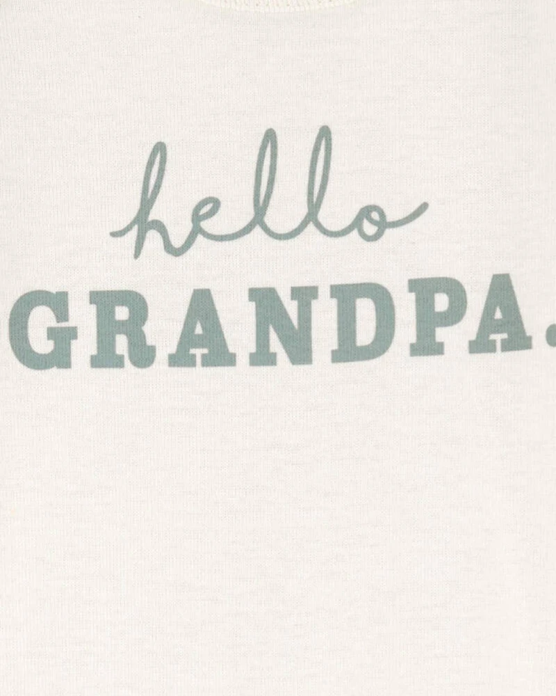Baby "Hello Grandpa" Announcement Cotton Short-Sleeve Graphic Bodysuit - Ivory