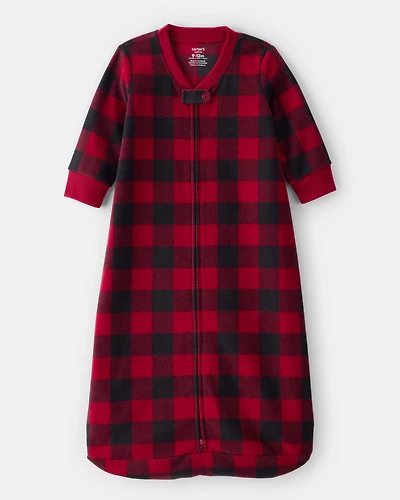 Baby Checkered Print Loose Fit Long-Sleeve Wearable Blanket