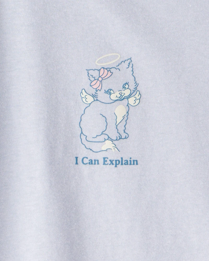Girls Cat Short-Sleeve Graphic Tee - Blue