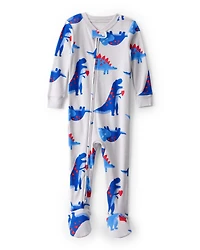 Baby Boy Dinosaur 100% Cotton Snug Fit 2-Way Zip Footie 1-Piece Pajamas - Grey