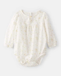 Baby Girl Star Print Cotton Long-Sleeve Fashion Bodysuit - White