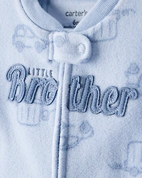 Baby Boy 'Little Brother' Car Print Fleece Sleep & Play Pajamas - Blue