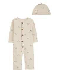 Baby 2-Piece  Button Jumpsuit & Cap Set